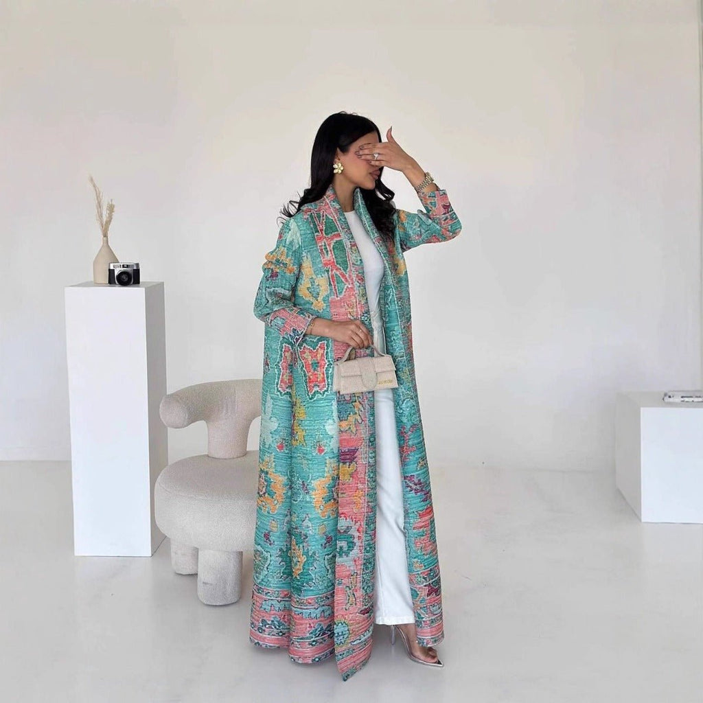 Floral Print Muslim Trench Coat - Modest Commuter Jacket Cape Robe(MOA212)