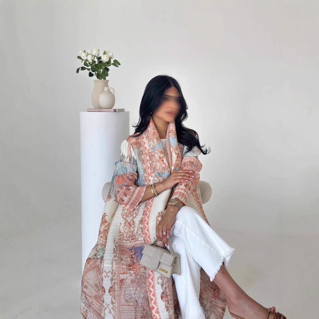 Floral Print Muslim Trench Coat - Modest Commuter Jacket Cape Robe(MOA212)