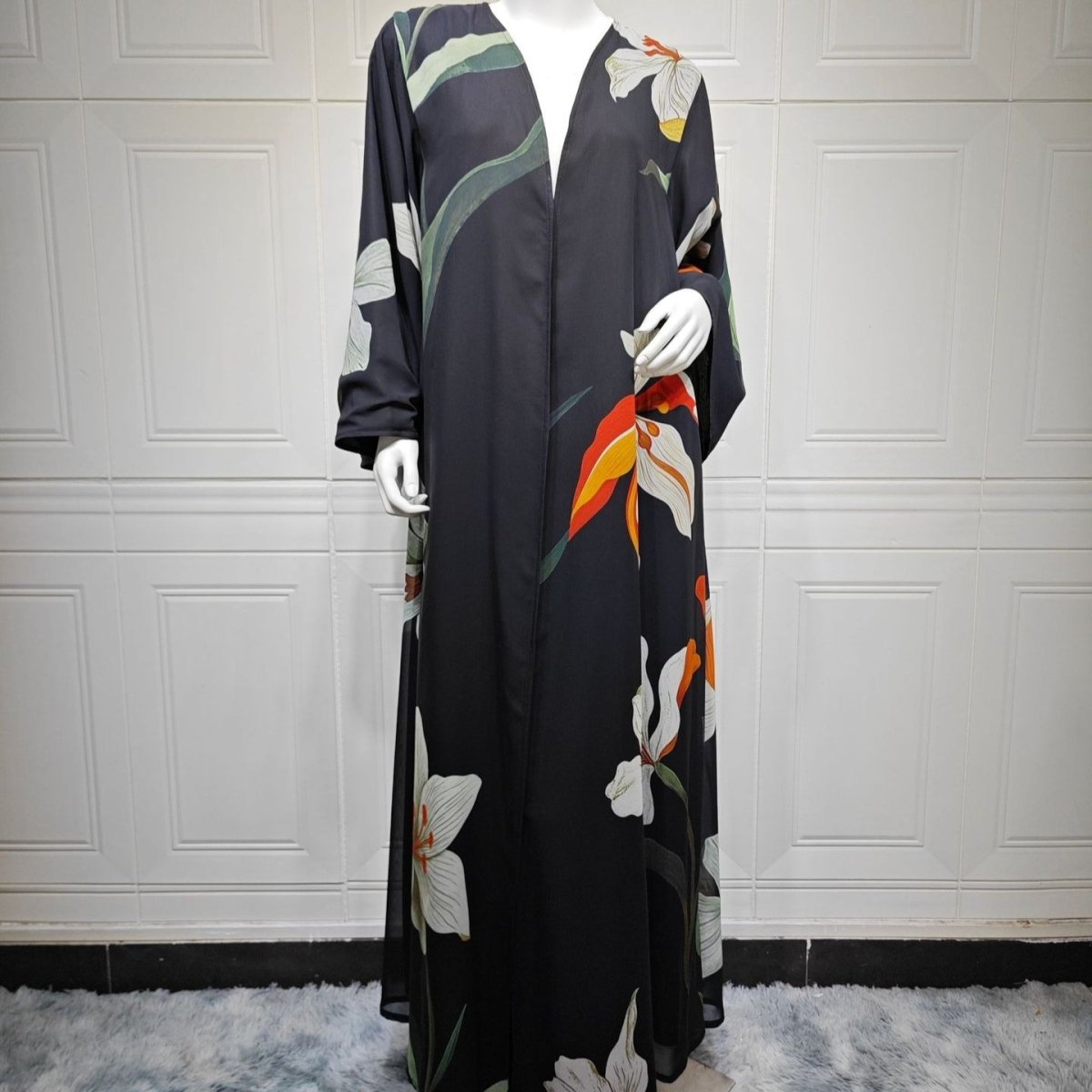 Floral Print Open Abaya with Matching Hijab (MOA287)