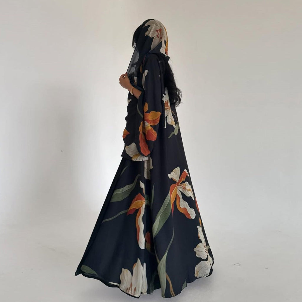 Floral Print Open Abaya with Matching Hijab (MOA287)