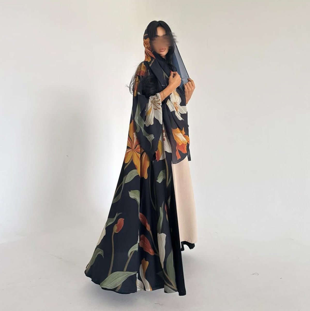 Floral Print Open Abaya with Matching Hijab (MOA287)