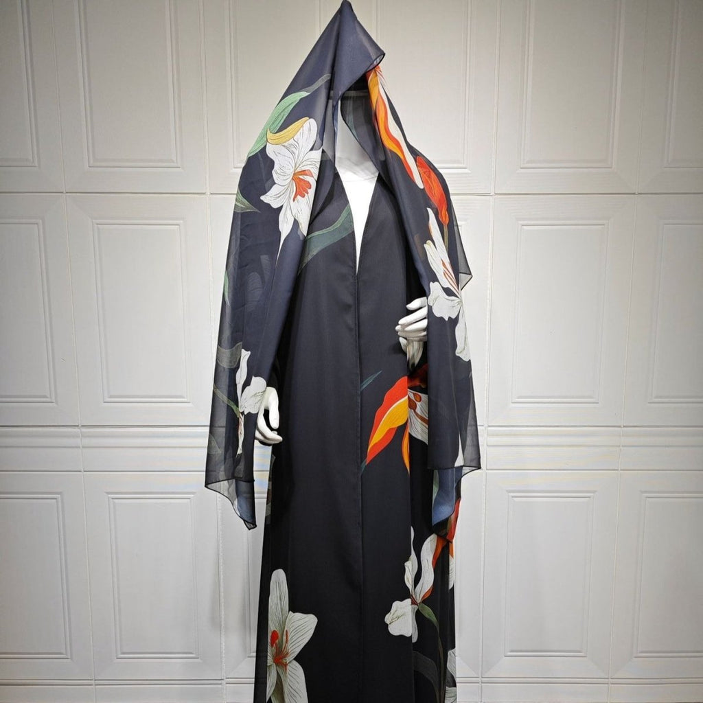 Floral Print Open Abaya with Matching Hijab (MOA287)