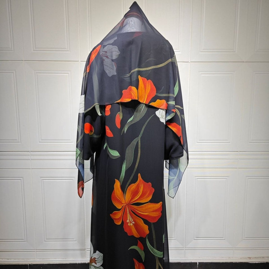 Floral Print Open Abaya with Matching Hijab (MOA287)