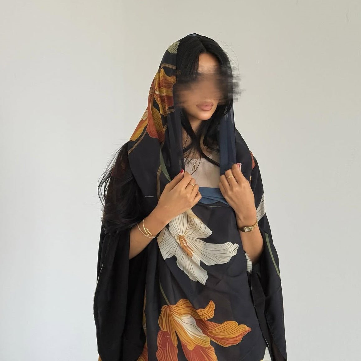 Floral Print Open Abaya with Matching Hijab (MOA287)