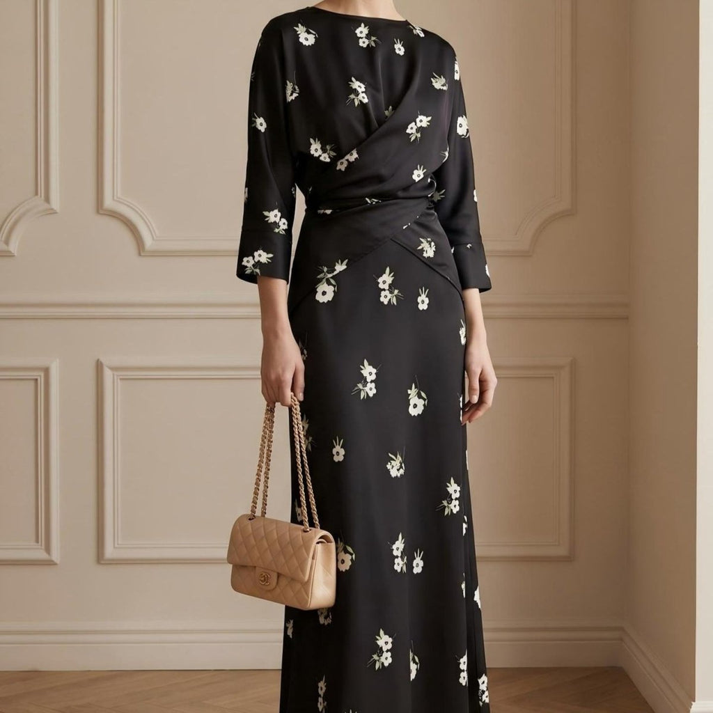 Floral Print Twist-Front Midi Dress(MS463)