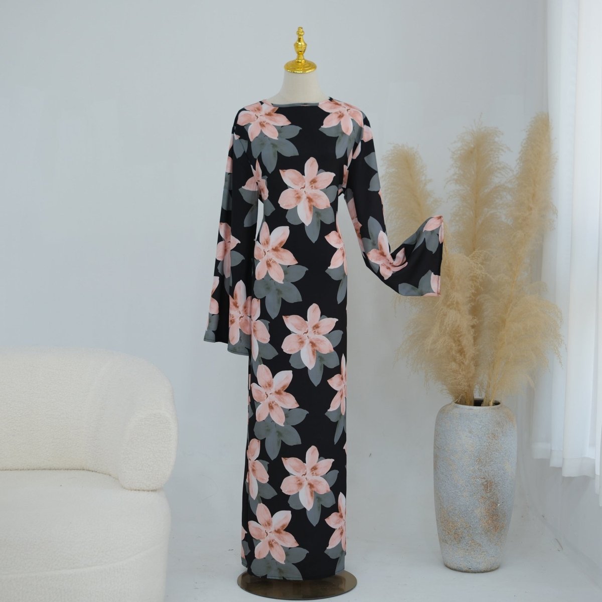 Floral Print Washed Crinkle Maxi Dress(MS437)