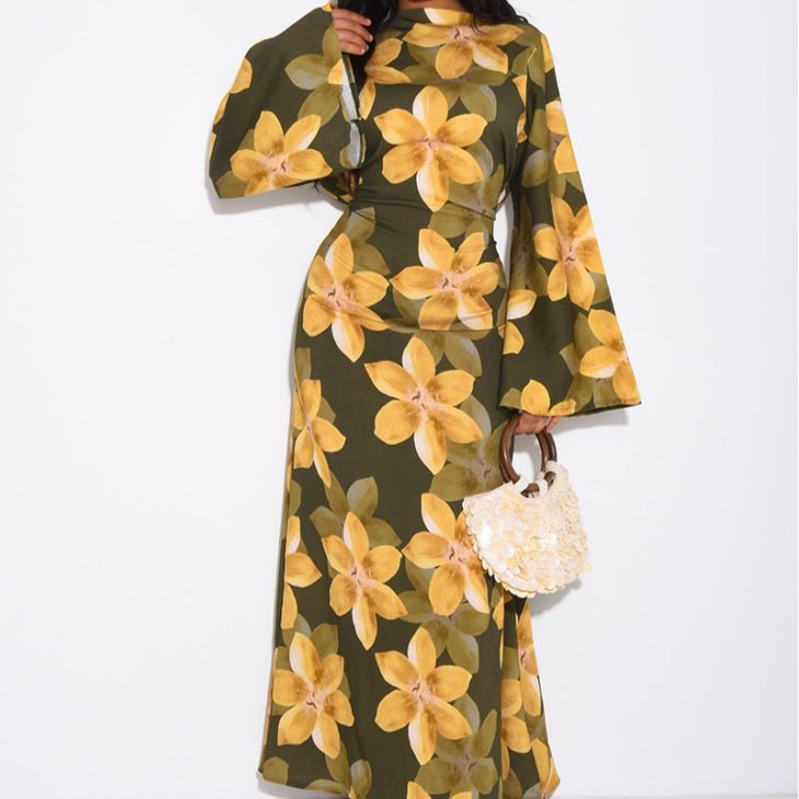Floral Print Washed Crinkle Maxi Dress(MS437)