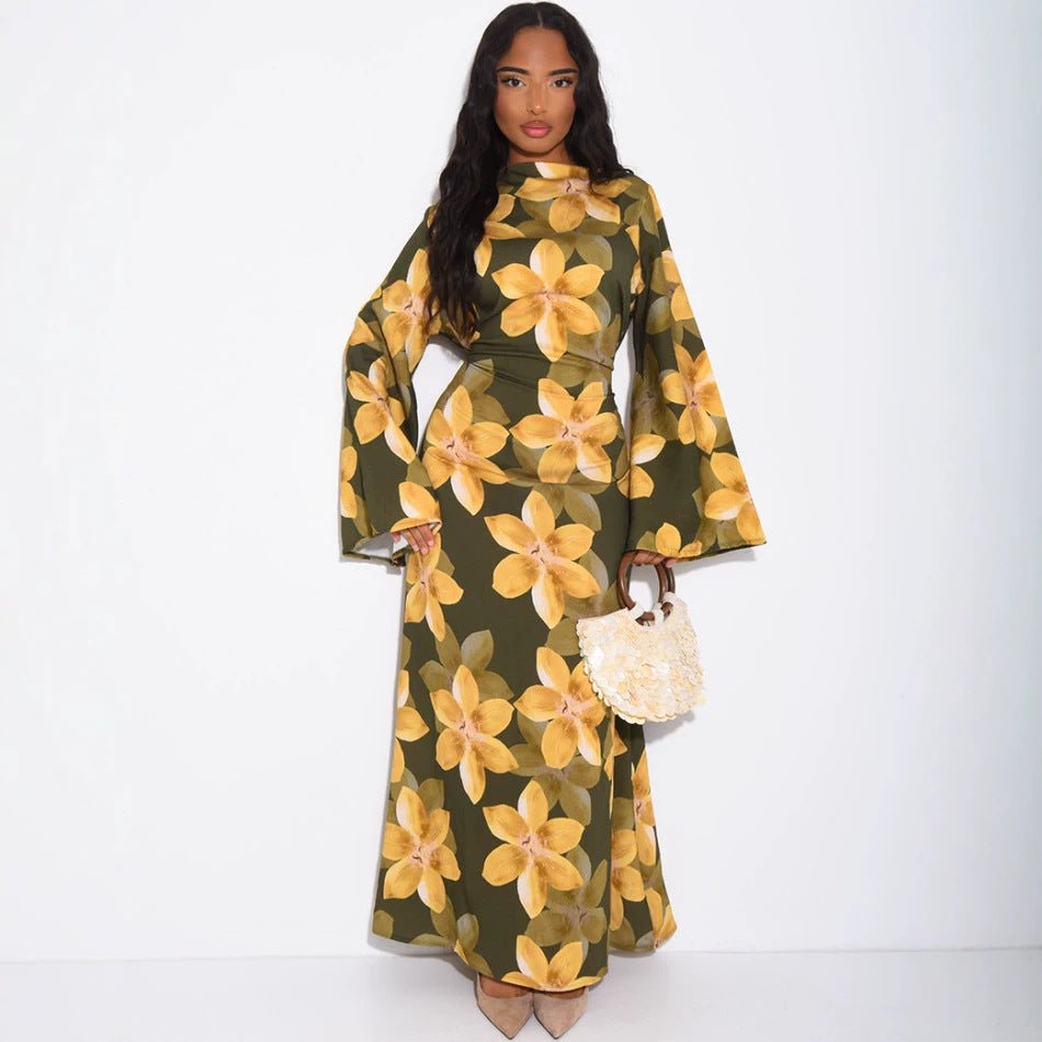 Floral Print Washed Crinkle Maxi Dress(MS437)