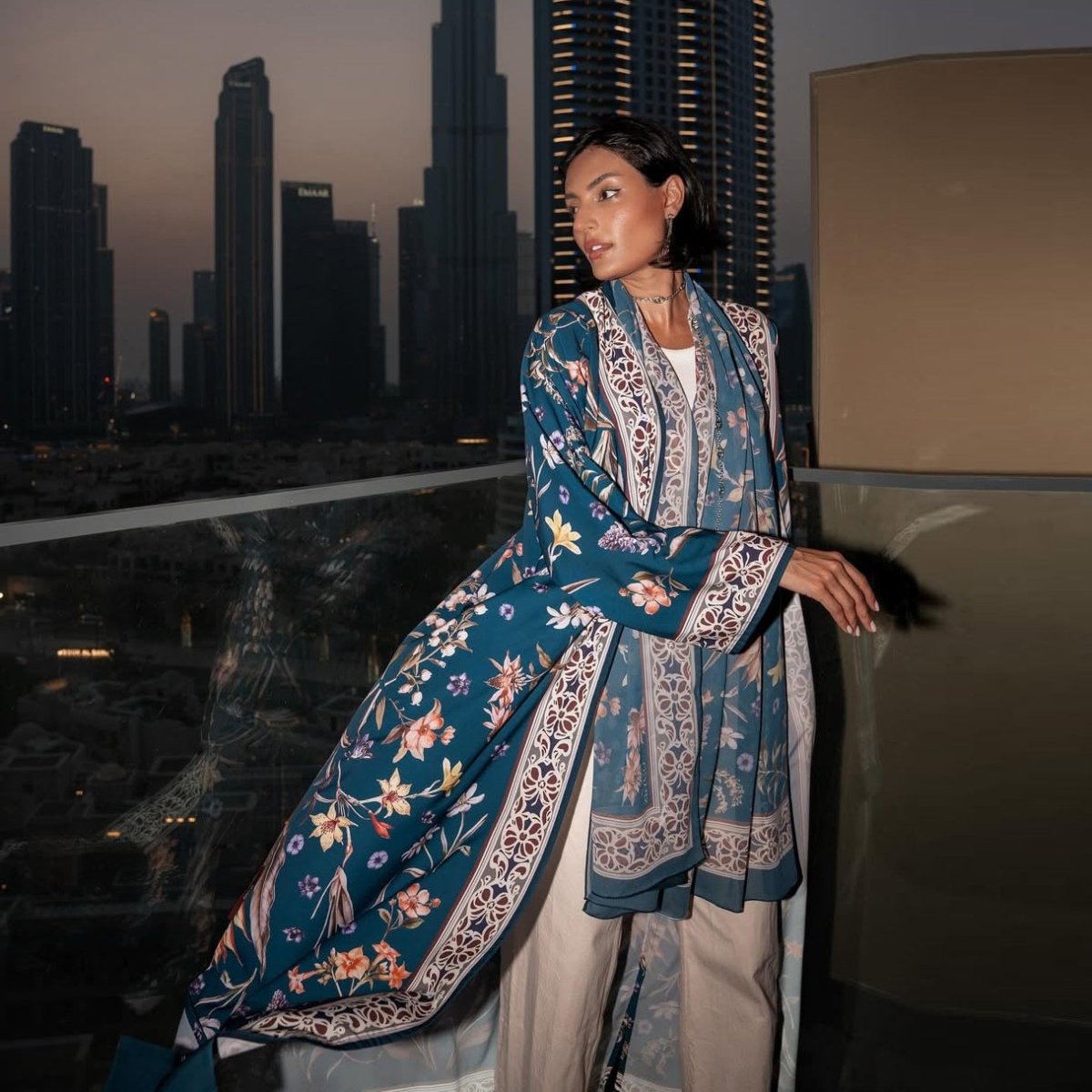 Floral Printed Abaya Set with Hijab (MOA267)