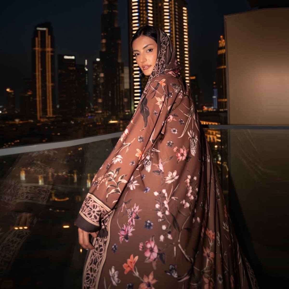 Floral Printed Abaya Set with Hijab (MOA267)