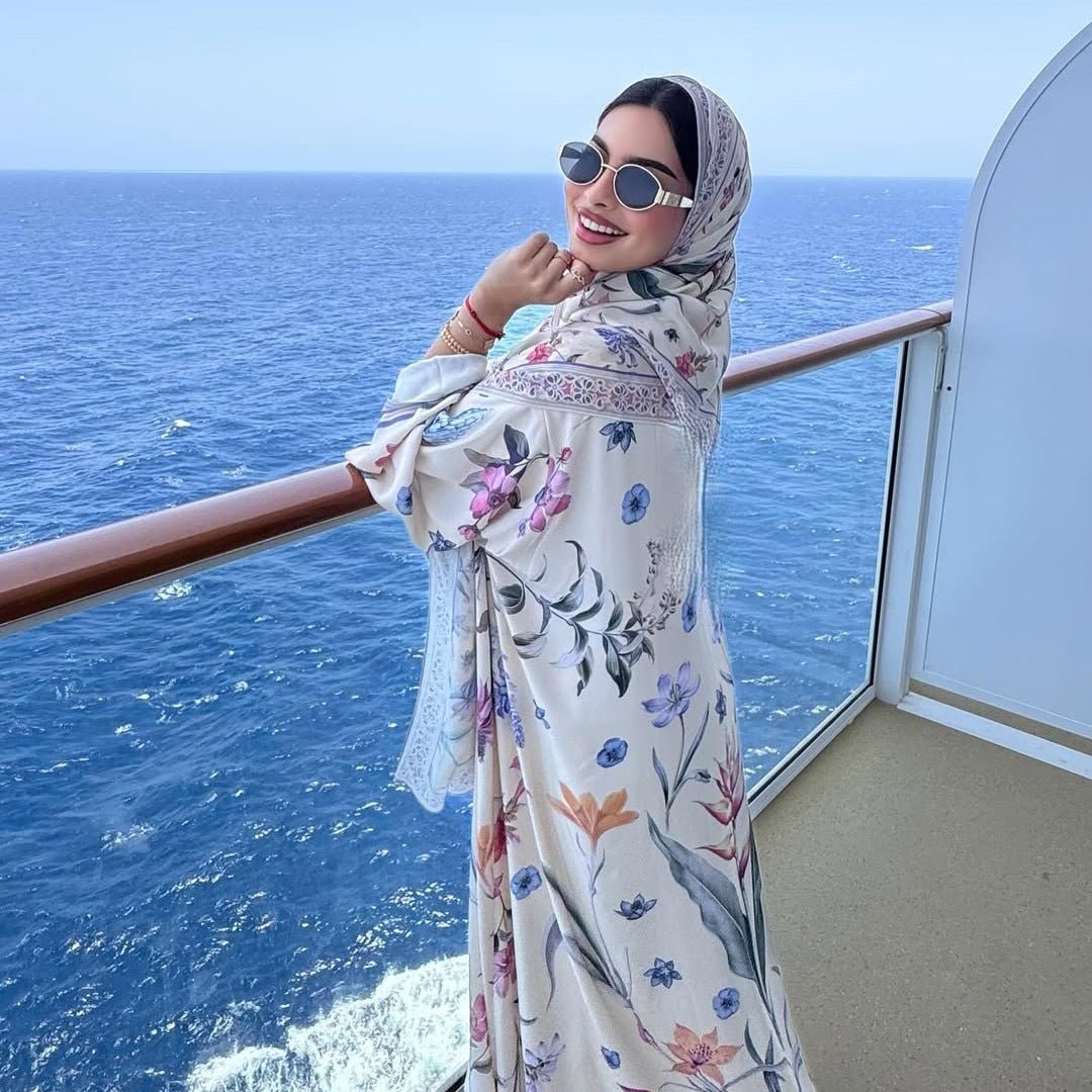 Floral Printed Abaya Set with Hijab (MOA267)