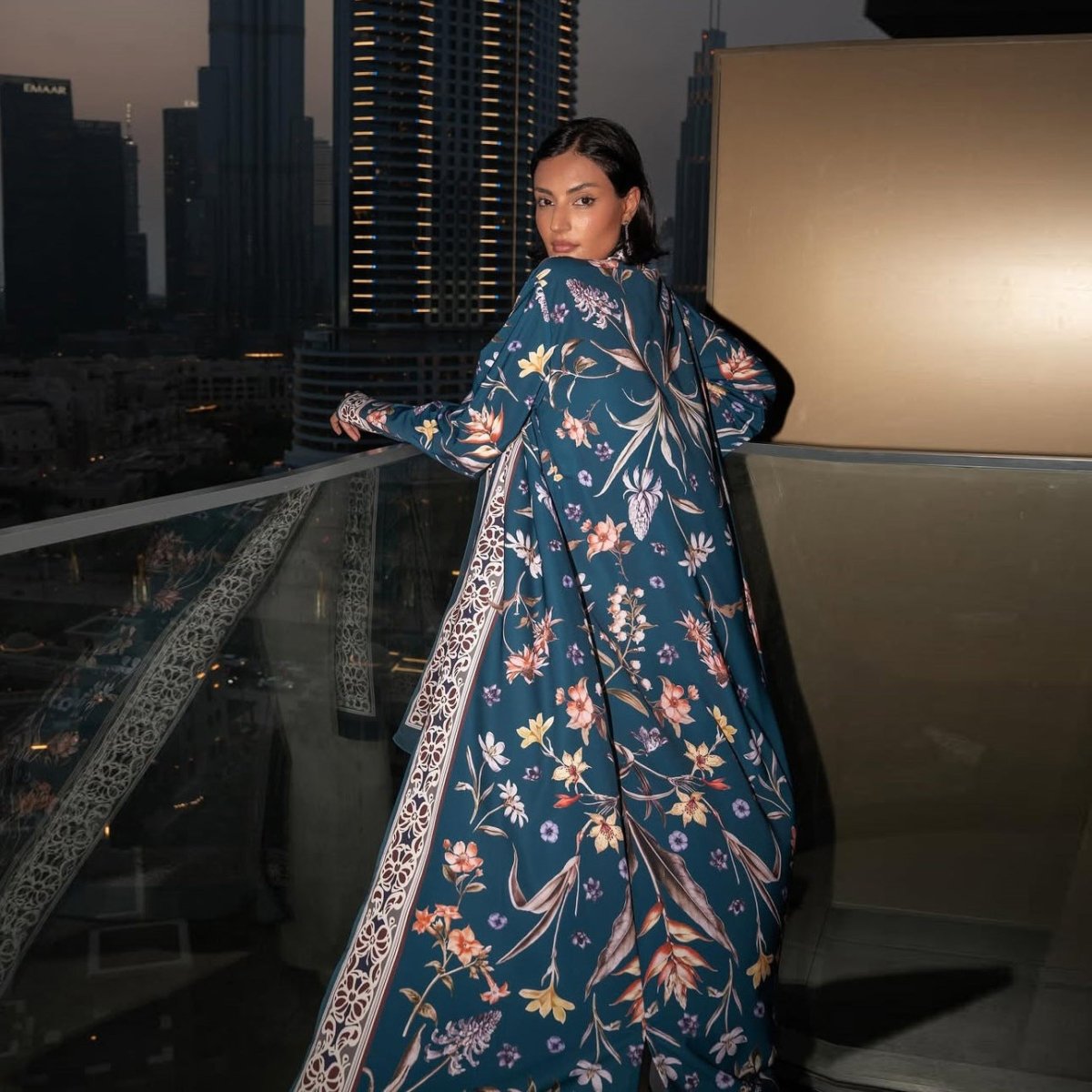 Floral Printed Abaya Set with Hijab (MOA267)