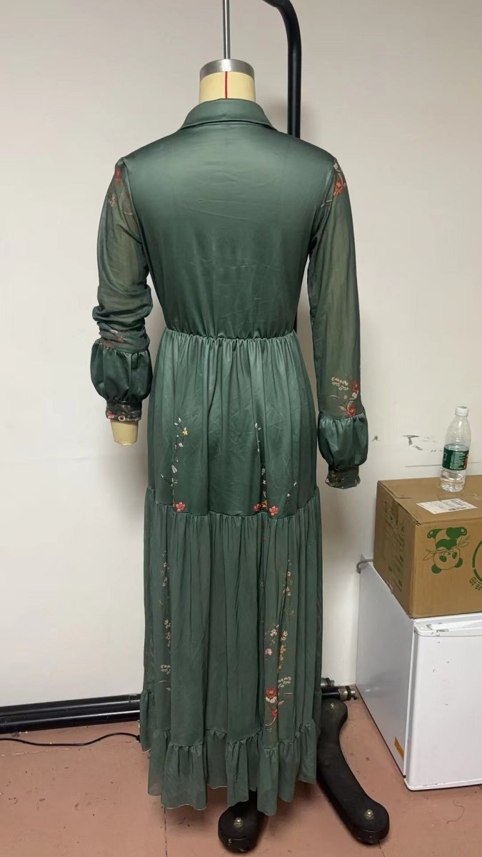 Floral Printer Shirt Dress | Elegant Collar Button-Front Gown Abaya(MA381)