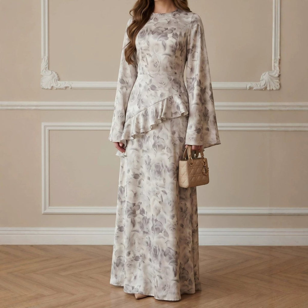 Floral Satin Maxi Dress(MS444)