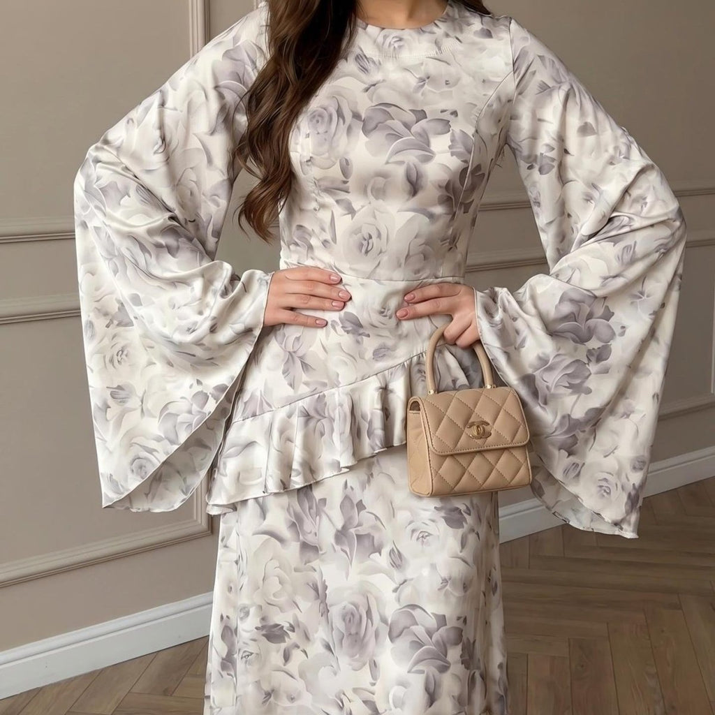 Floral Satin Maxi Dress(MS444)
