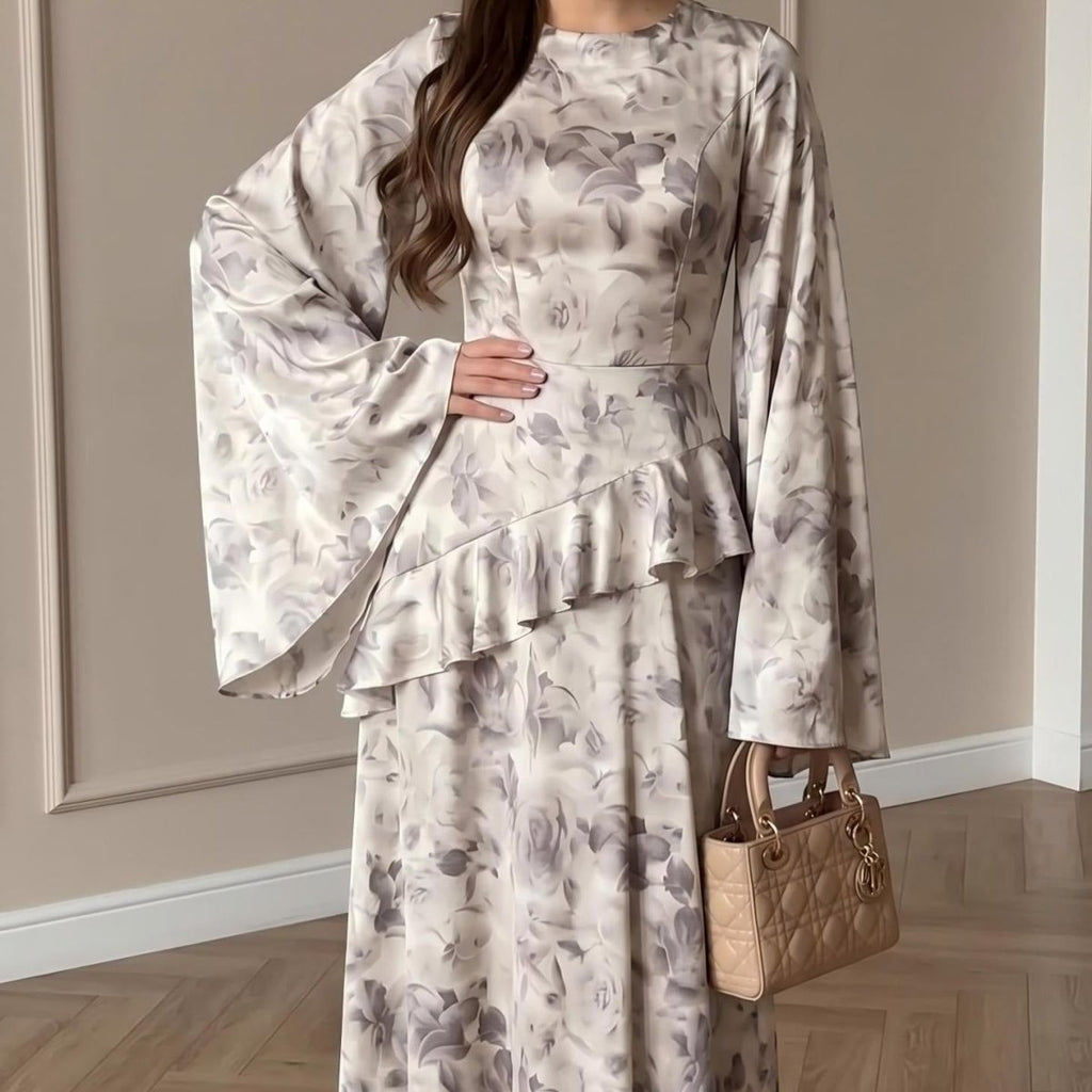 Floral Satin Maxi Dress(MS444)