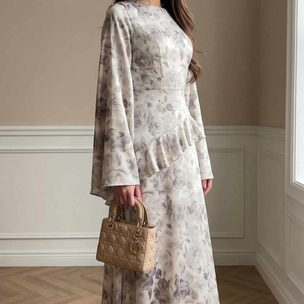 Floral Satin Maxi Dress(MS444)