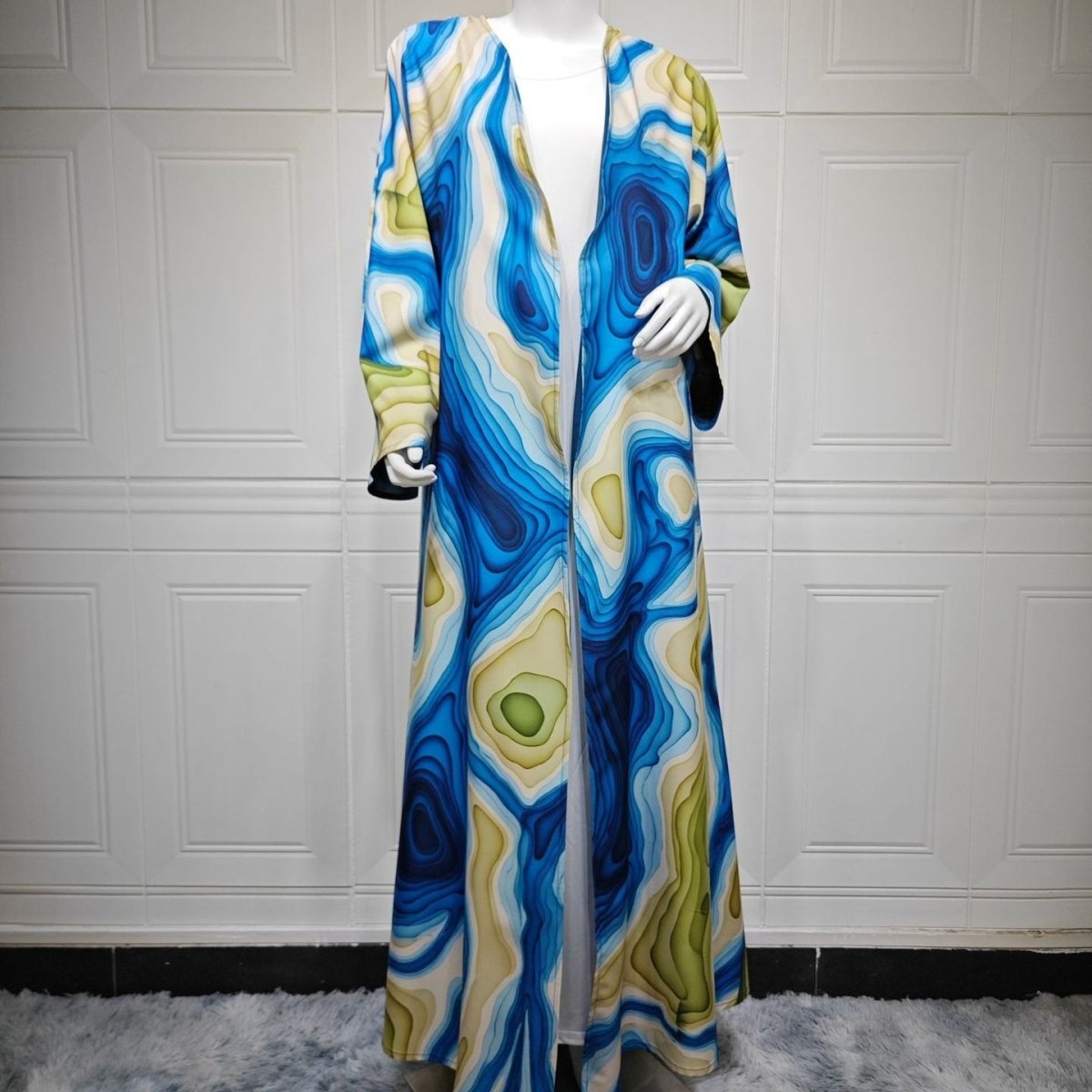 Fluid Topographic Print Open Abaya & Matching Hijab Set(MOA331)