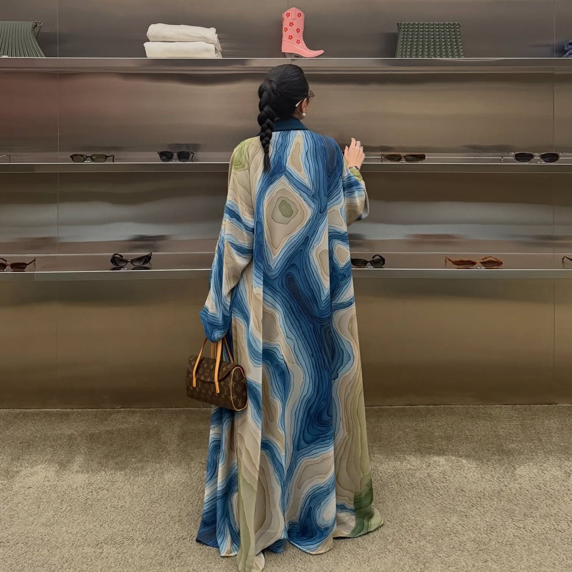 Fluid Topographic Print Open Abaya & Matching Hijab Set(MOA331)
