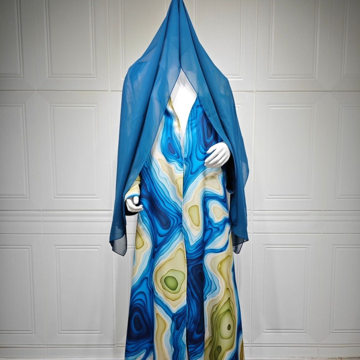 Fluid Topographic Print Open Abaya & Matching Hijab Set(MOA331)