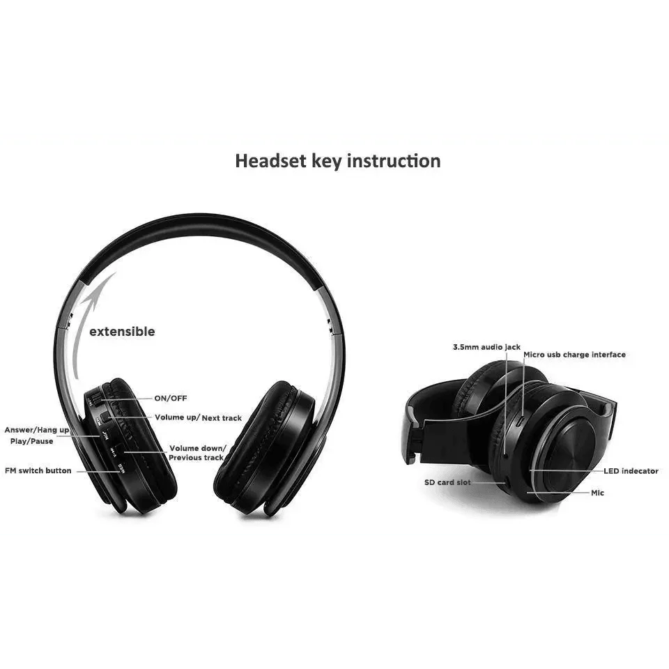 Folding Bluetooth White Blue Wireless Stereo Headphones Headset Mic Support Comfortable Earmuffs Modern Simple Design
