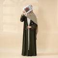 Forest Green Contrast Stitching Double-Breasted Trench Coat Thin Open Abaya (MOA122)