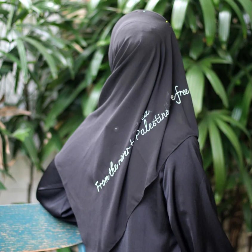 Free Palestine Chiffon Hijab – Cultural Statement Scarf with Arabic Letter Design (MH107）