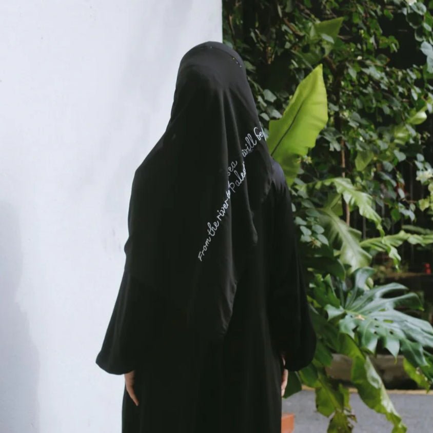 Free Palestine Chiffon Hijab – Cultural Statement Scarf with Arabic Letter Design (MH107）