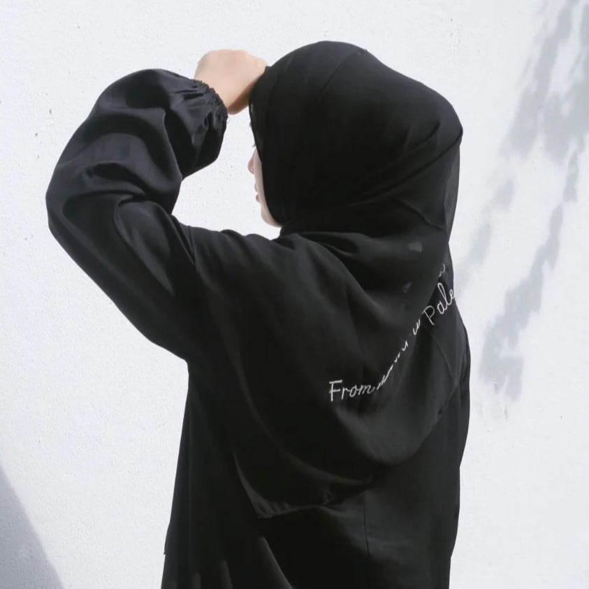 Free Palestine Chiffon Hijab – Cultural Statement Scarf with Arabic Letter Design (MH107）