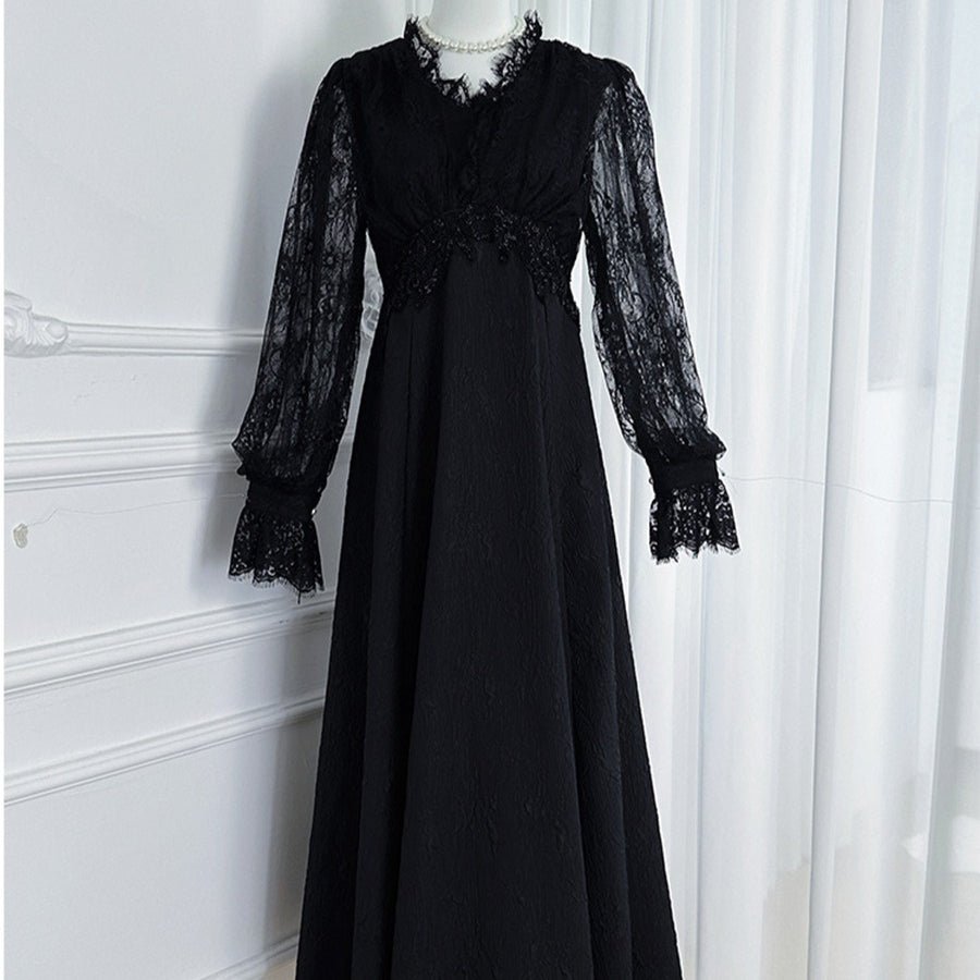 French Lace V-Neck Maxi Dress(MS361)