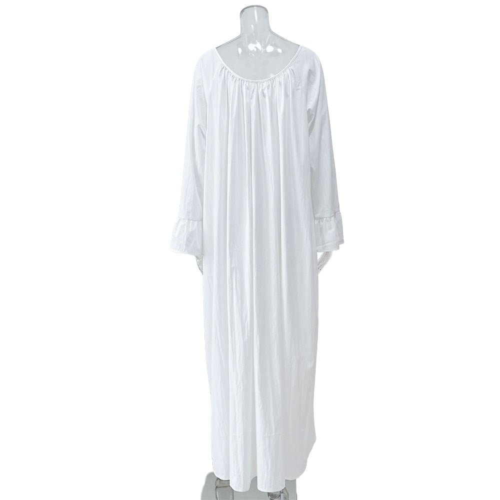 French Loungewear Maxi Dress with Ruffle Cuffs(MA397)