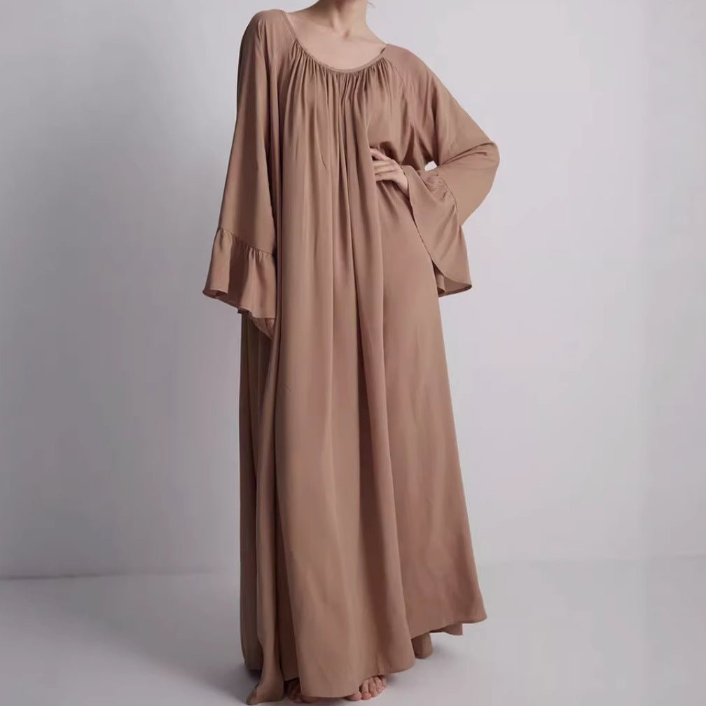 French Loungewear Maxi Dress with Ruffle Cuffs(MA397)