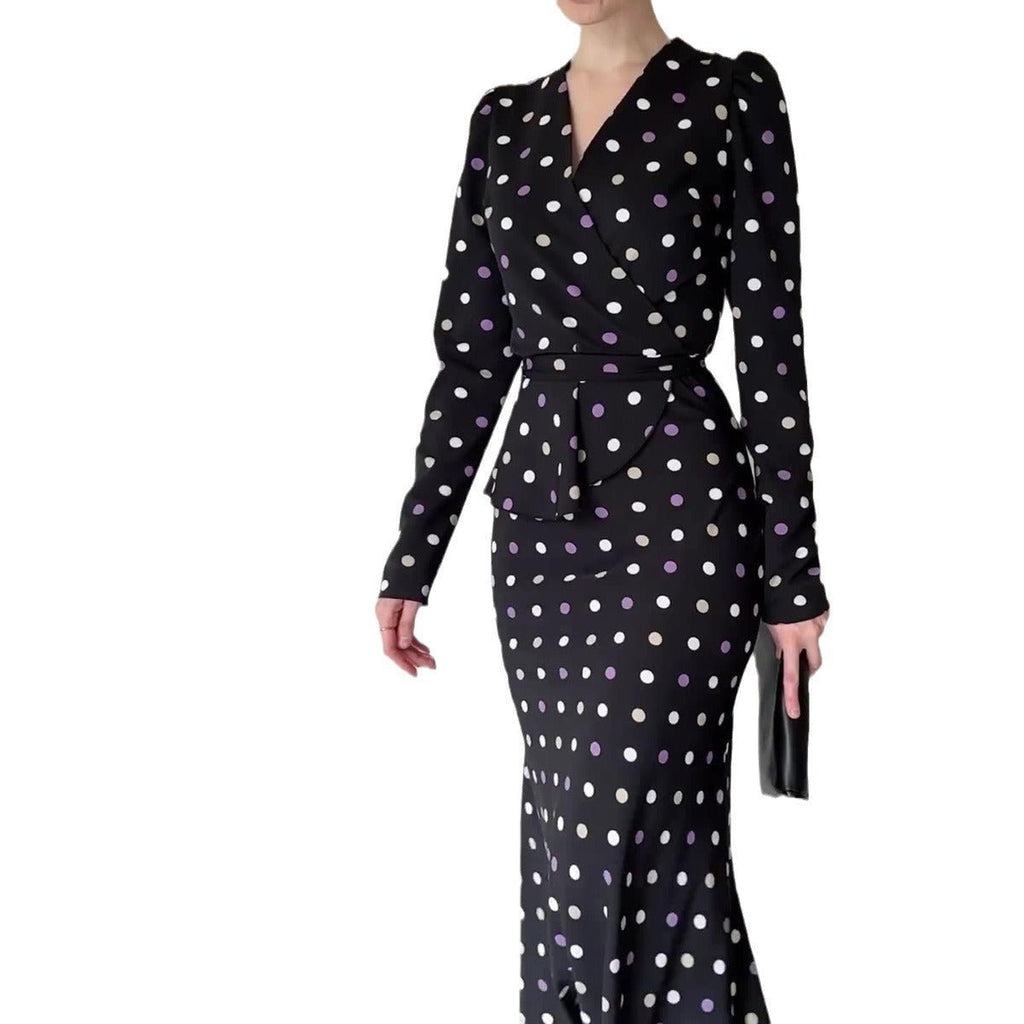 French Polka Dot V-Neck Fishtail Wedding and Holiday Dress Abaya (MA197)