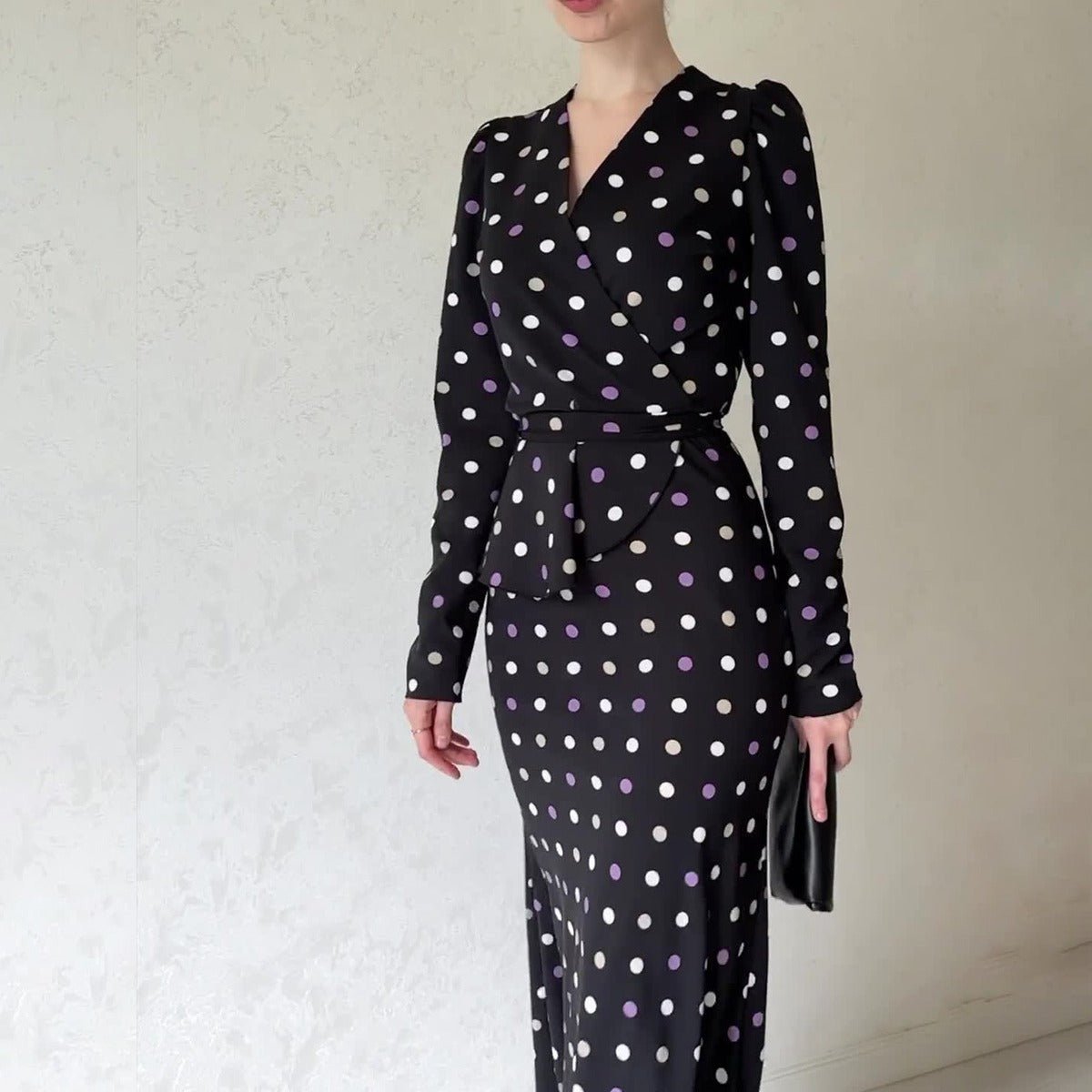 French Polka Dot V-Neck Fishtail Wedding and Holiday Dress Abaya (MA197)