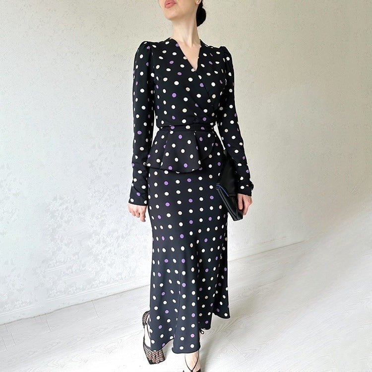 French Polka Dot V-Neck Fishtail Wedding and Holiday Dress Abaya (MA197)