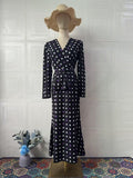 French Polka Dot V-Neck Fishtail Wedding and Holiday Dress Abaya (MA197)