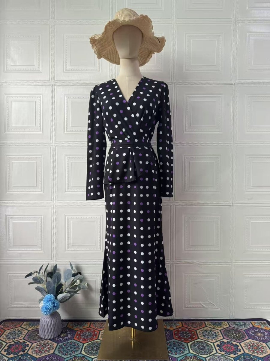 French Polka Dot V-Neck Fishtail Wedding and Holiday Dress Abaya (MA197)