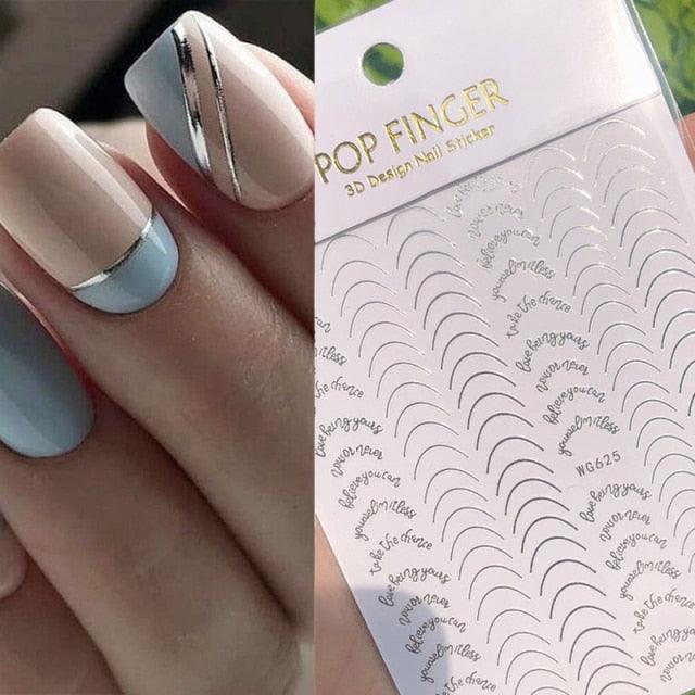French Rose Gold Striping Tape Nail Design Stripe Lines Geometry 3D Sticker for Nails Gel Polish Sticker Decals for Manicuring Decorations Manicure Stickers Decals Silver Strip Line Nail Decal Self-Adhesive 3D Wave Decal Decoration Metallic Curve Design