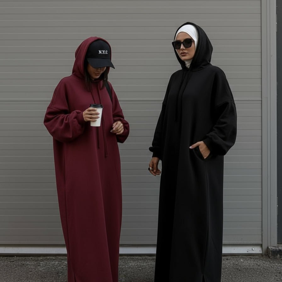 French Terry Hoodie Abaya With Pockets  (MA340)