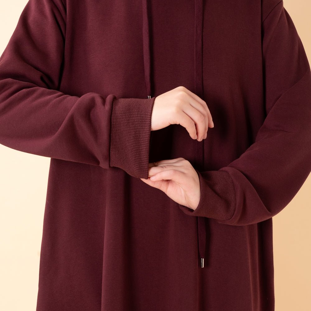 French Terry Hoodie Abaya With Pockets  (MA340)