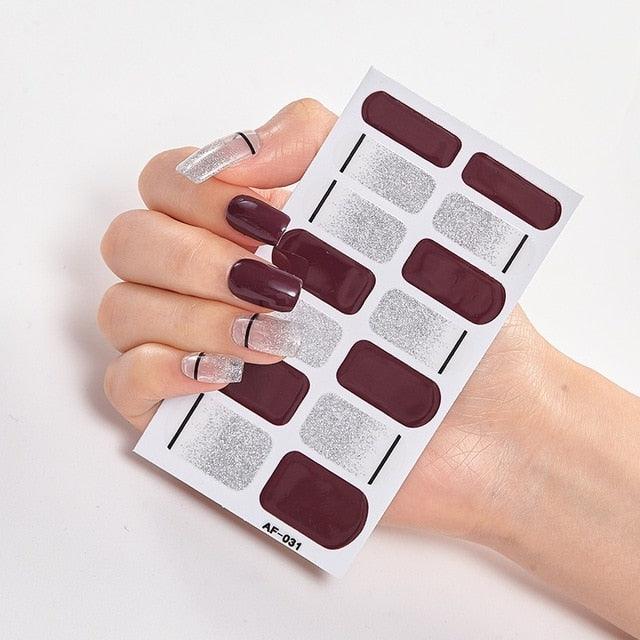 Full Cover Nail Stickers Nail Polish Nail Decoration Nails Sticker Designer Self Adhesive Nail Sticker Creative Nail Art Sticker Sticker Nail Decorations Accessories Metal Curve Stripe Lines Design Letter Nail Sticker Adhesive Decoration Template