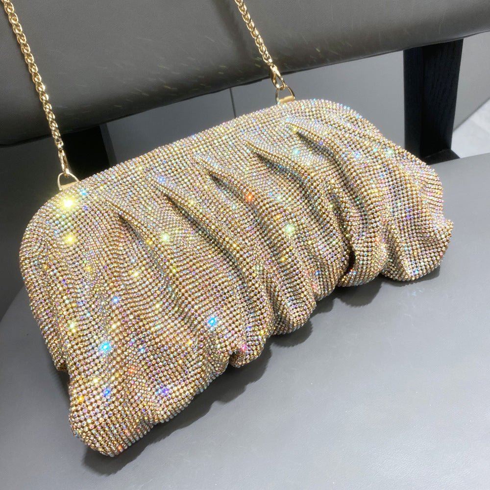 Full of Diamond Pleated Clouds Dinner Bag One Shoulder Crossbody Clamp Women's Bag (MAC257)