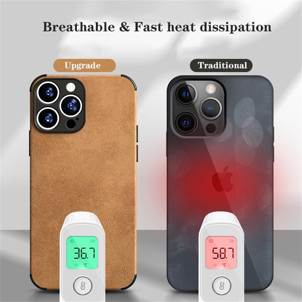 Genuine Vintage Brown Leather Case for iPhone  Luxury PU Leather Case For iPhone 13 12 11 14 Pro Max Mini XR XS X 8 7 Plus SE Soft Silicon Shockproof Phone Cover