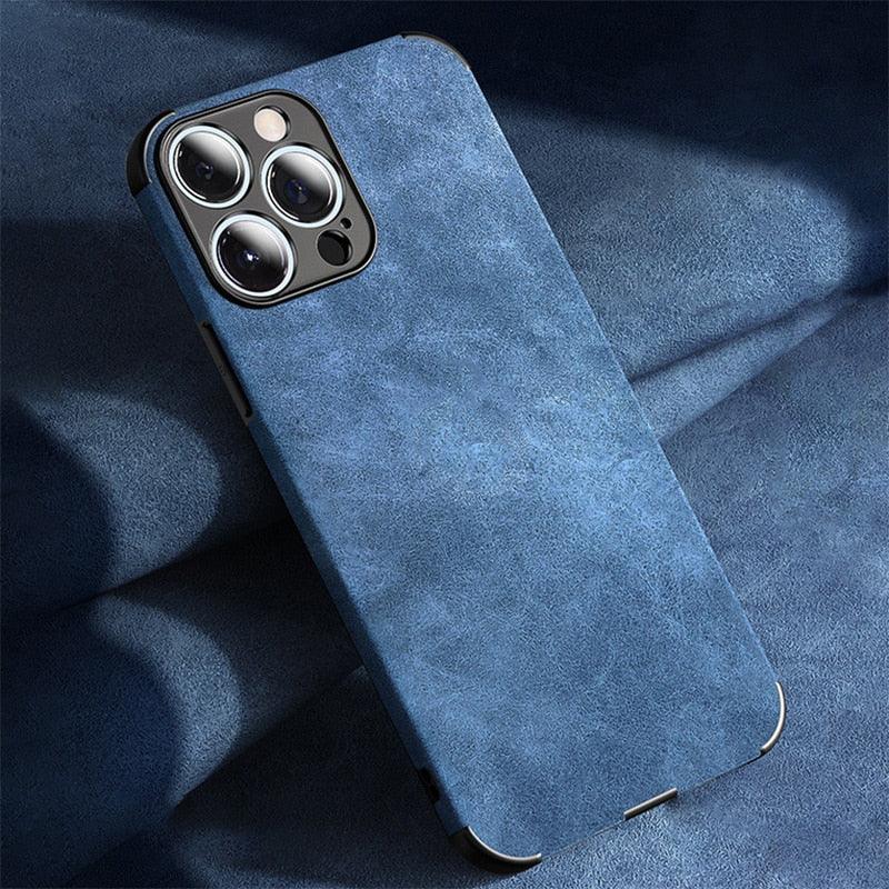 Genuine Vintage Brown Leather Case for iPhone  Luxury PU Leather Case For iPhone 13 12 11 14 Pro Max Mini XR XS X 8 7 Plus SE Soft Silicon Shockproof Phone Cover