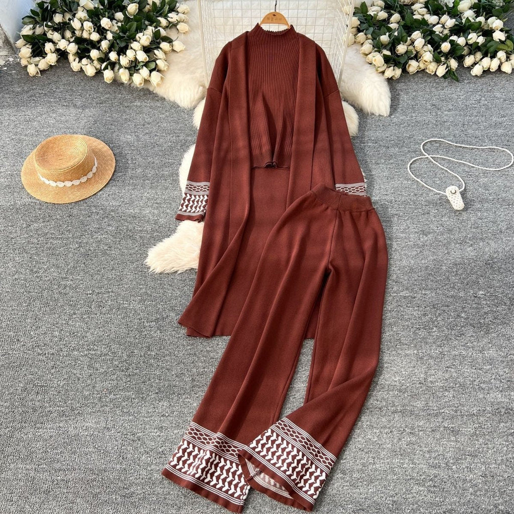 Geometric Jacquard-Trim Ribbed Knit 3-Piece Set(MS471)