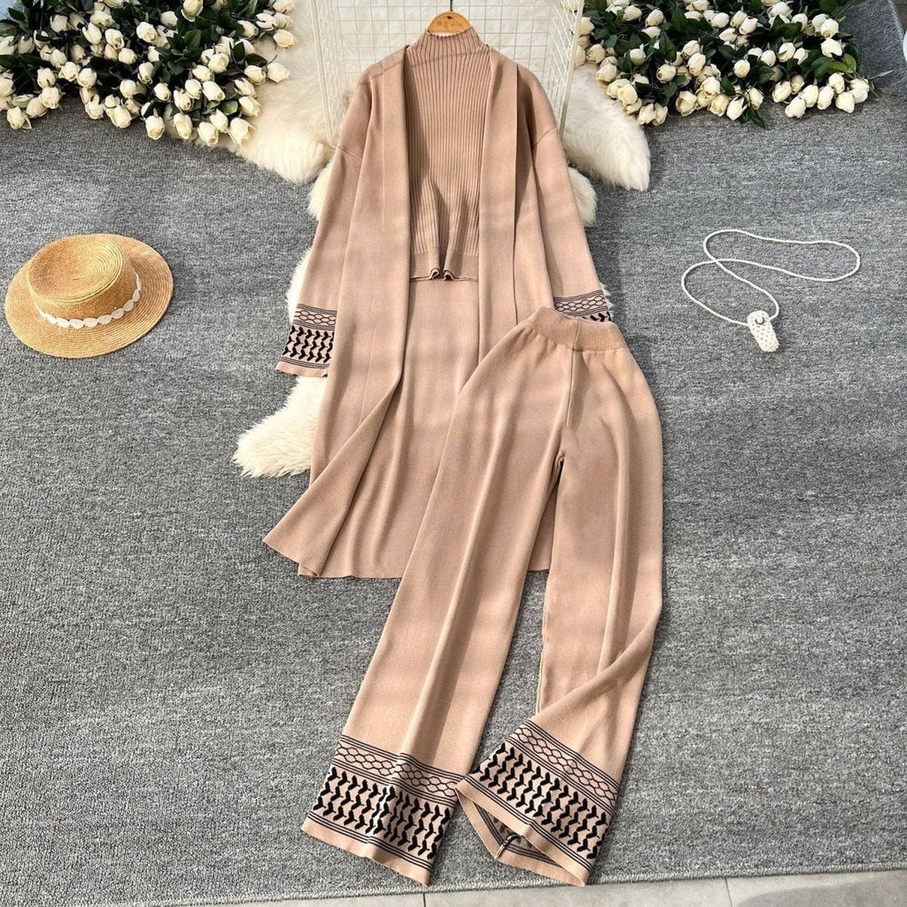 Geometric Jacquard-Trim Ribbed Knit 3-Piece Set(MS471)