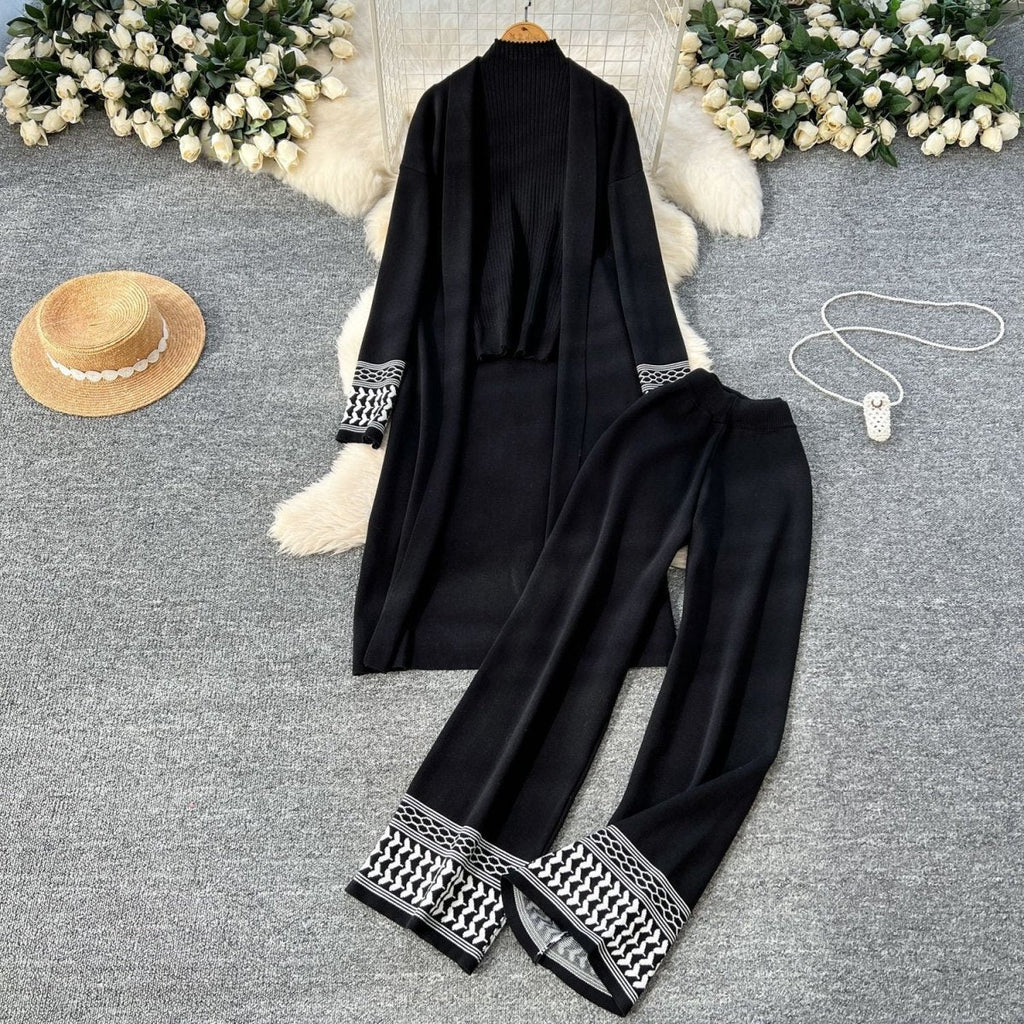 Geometric Jacquard-Trim Ribbed Knit 3-Piece Set(MS471)