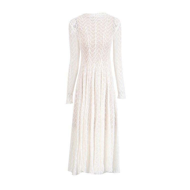 Geometric Lace Mock Neck Maxi Dress (MS397)