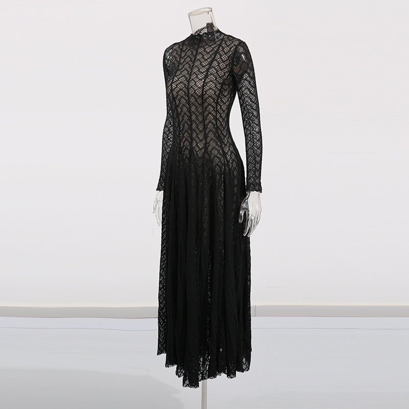 Geometric Lace Mock Neck Maxi Dress (MS397)