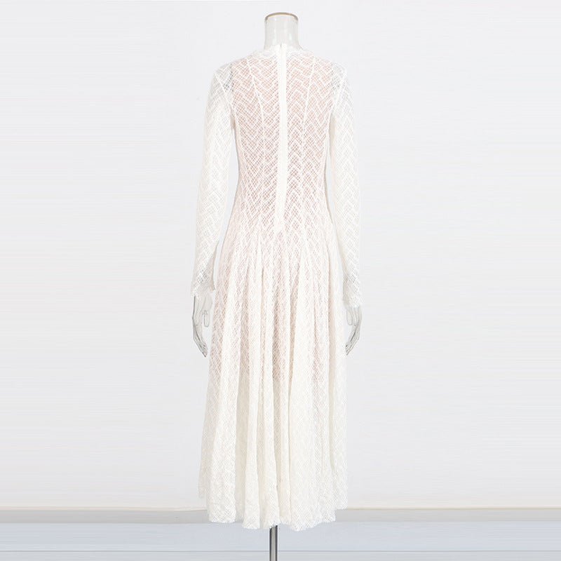 Geometric Lace Mock Neck Maxi Dress (MS397)